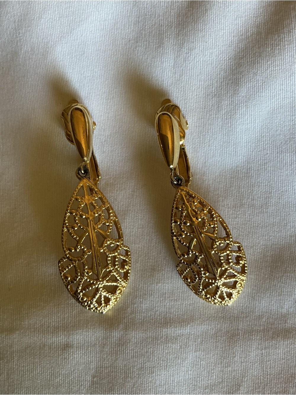 Trifari Gold Filigree Leaf Clip-On Earrings